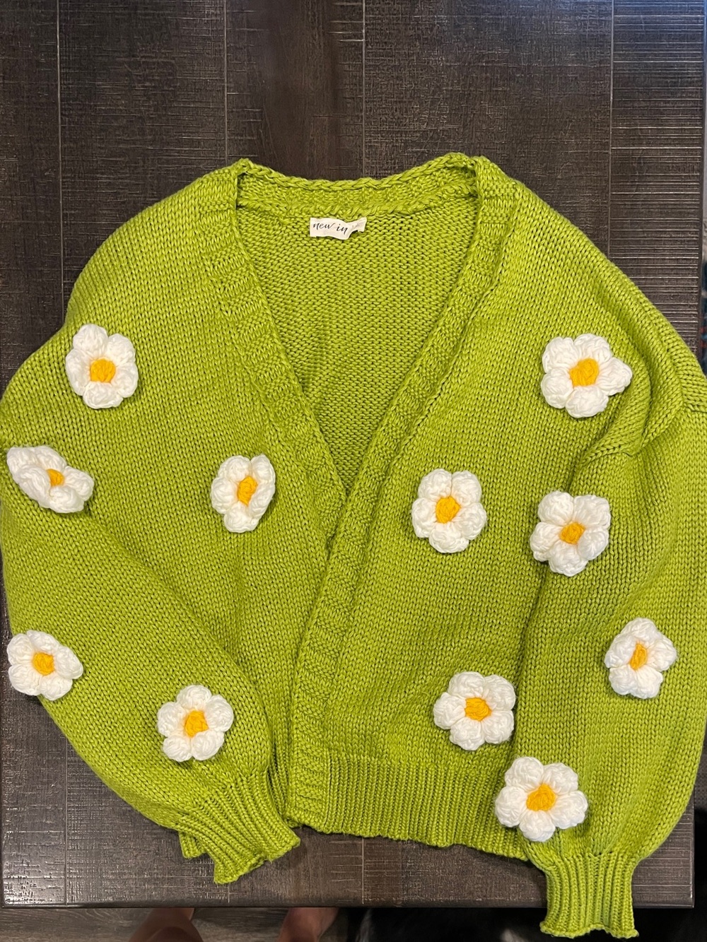 Chartreuse Daisy Cardigan Knit Sweater